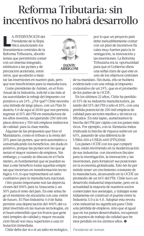 Reforma tributaria: Sin incentivos no habrá desarrollo, por Dante Arrigoni